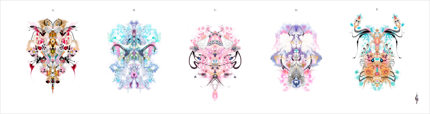5 Rorschach images in line and in colour called 'i-Test' by Bourdon Brindille 